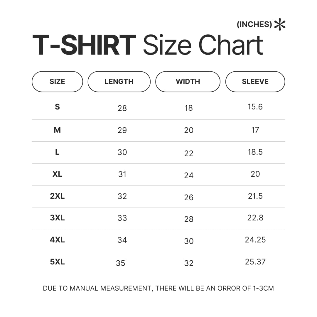3D T shirt Size Chart - Metallica Band Store