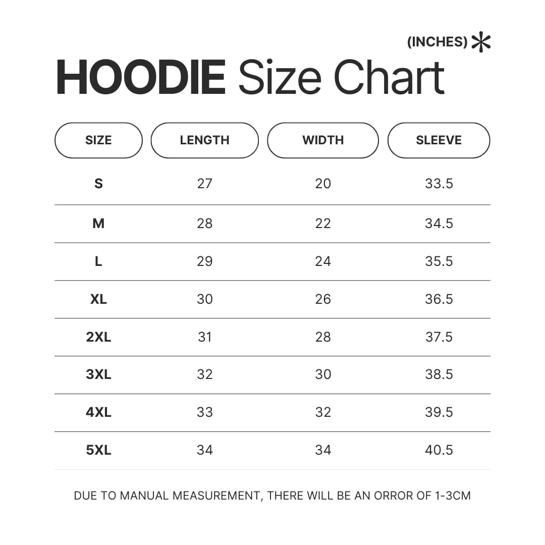 Hoodie Size Chart - Metallica Band Store