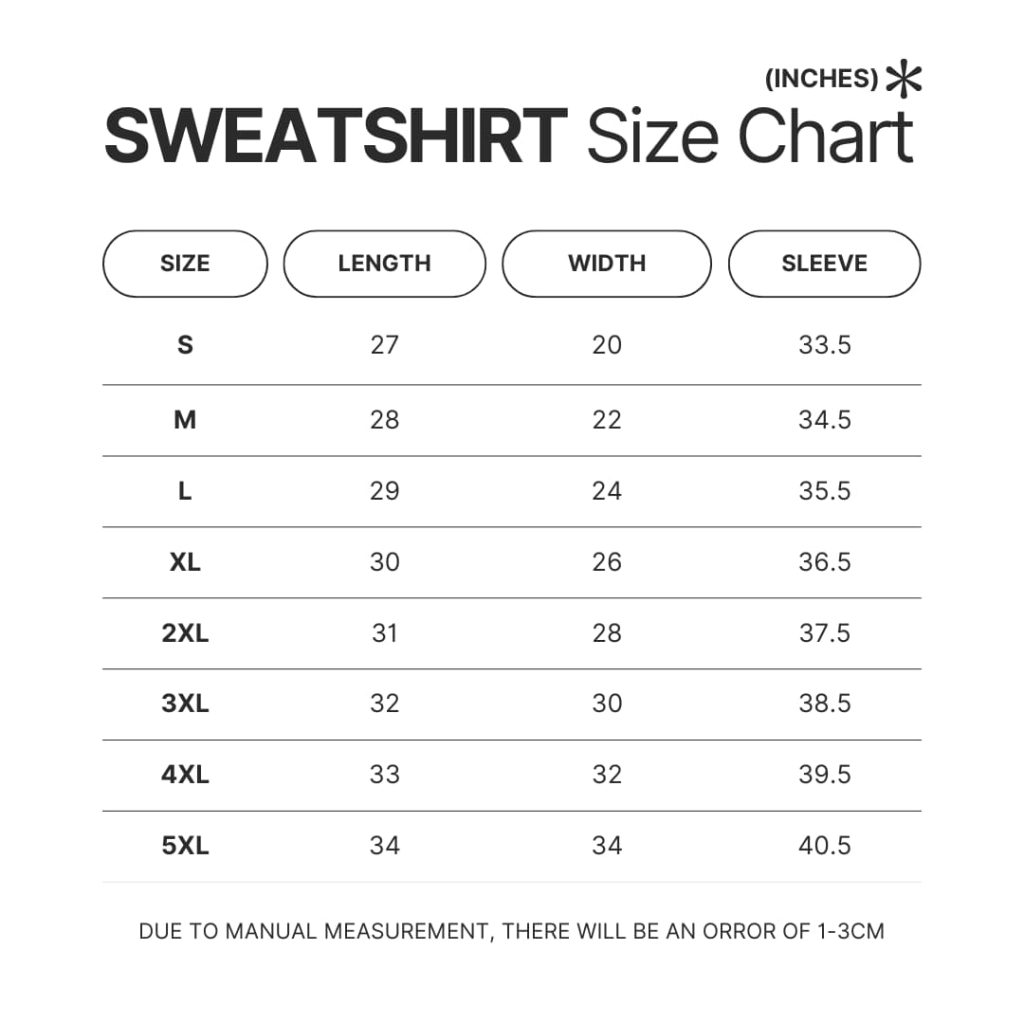 Sweatshirt Size Chart - Metallica Band Store