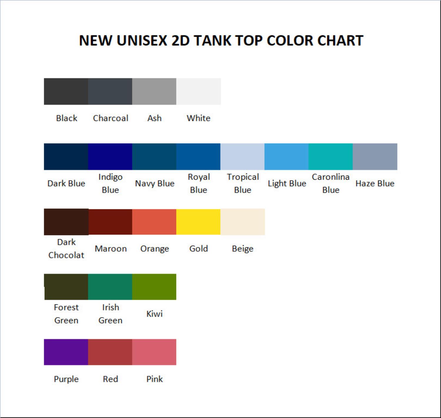 tank top color chart - Metallica Band Store